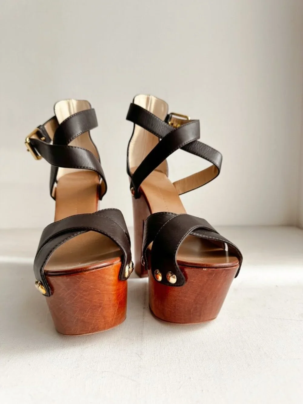 Giuseppe Zanotti High Platform Clog Heels Chocolate Brown Leather 39 - Picture 3 of 13